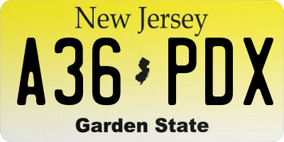 NJ license plate A36PDX