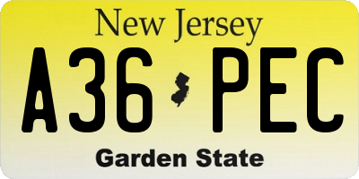 NJ license plate A36PEC