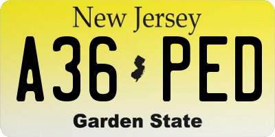 NJ license plate A36PED