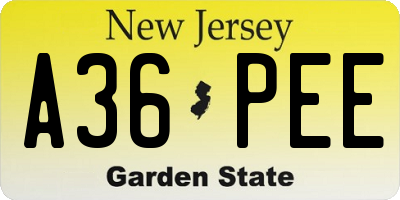 NJ license plate A36PEE