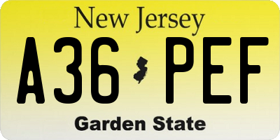 NJ license plate A36PEF