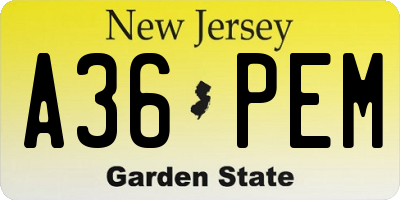 NJ license plate A36PEM