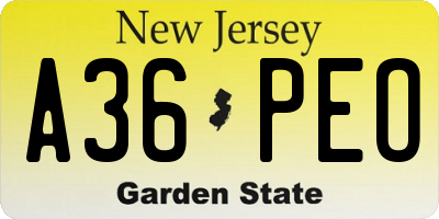 NJ license plate A36PEO