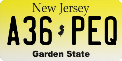 NJ license plate A36PEQ