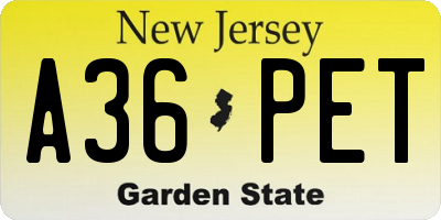 NJ license plate A36PET