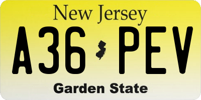 NJ license plate A36PEV