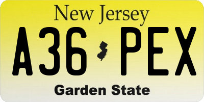 NJ license plate A36PEX