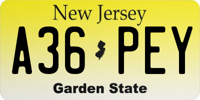 NJ license plate A36PEY