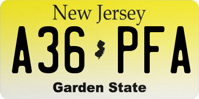 NJ license plate A36PFA