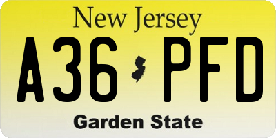 NJ license plate A36PFD