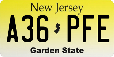 NJ license plate A36PFE