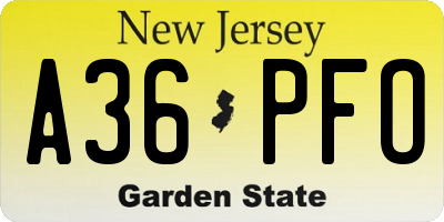 NJ license plate A36PFO