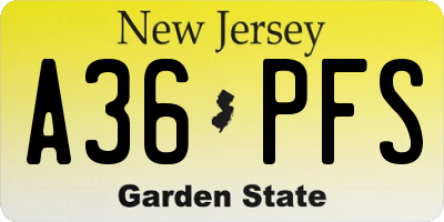 NJ license plate A36PFS