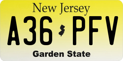 NJ license plate A36PFV