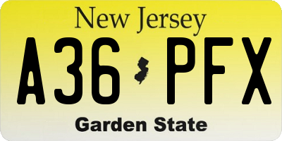 NJ license plate A36PFX