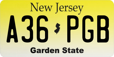 NJ license plate A36PGB