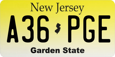 NJ license plate A36PGE