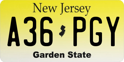 NJ license plate A36PGY