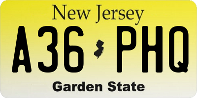 NJ license plate A36PHQ