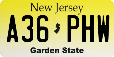 NJ license plate A36PHW