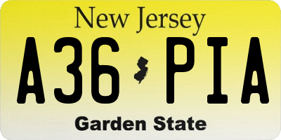 NJ license plate A36PIA