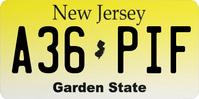 NJ license plate A36PIF