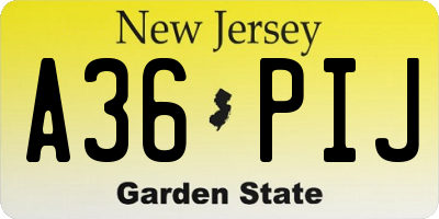 NJ license plate A36PIJ