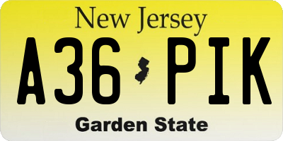 NJ license plate A36PIK