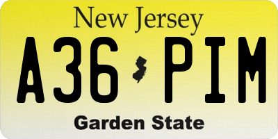 NJ license plate A36PIM