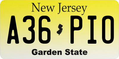 NJ license plate A36PIO