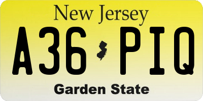 NJ license plate A36PIQ
