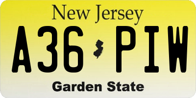 NJ license plate A36PIW