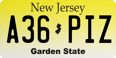 NJ license plate A36PIZ