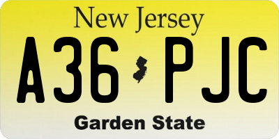 NJ license plate A36PJC
