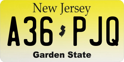NJ license plate A36PJQ