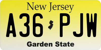 NJ license plate A36PJW