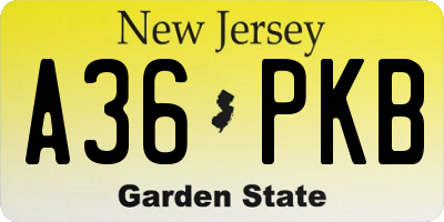 NJ license plate A36PKB
