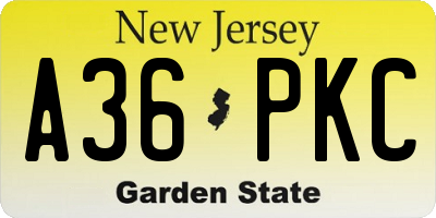 NJ license plate A36PKC