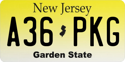 NJ license plate A36PKG