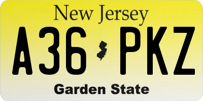 NJ license plate A36PKZ