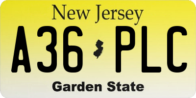 NJ license plate A36PLC