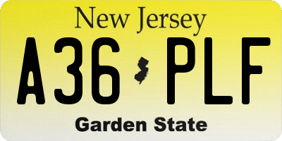 NJ license plate A36PLF