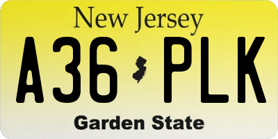 NJ license plate A36PLK