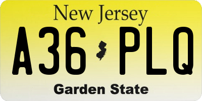 NJ license plate A36PLQ