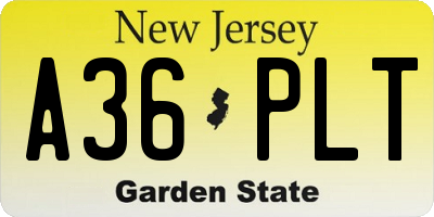 NJ license plate A36PLT