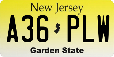 NJ license plate A36PLW