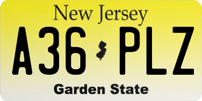 NJ license plate A36PLZ