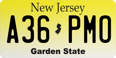 NJ license plate A36PMO
