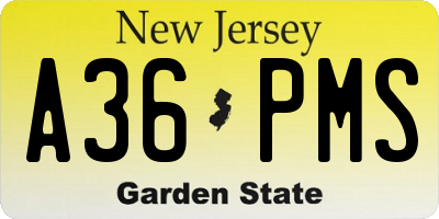 NJ license plate A36PMS