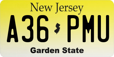 NJ license plate A36PMU